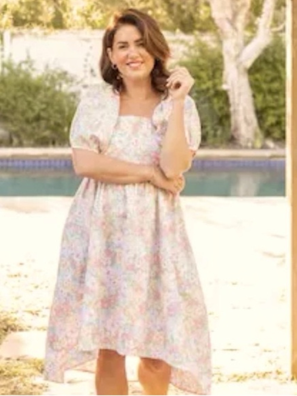 Jillian Harris Joe Freah' Pastel Floral Puff-Sleeve Dress